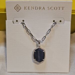 New Kendra Scott Daphne Silver Pave Necklace in Navy Tiger's Eye